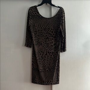 Banana Republic Black and Brown Leopard Print 3/4 sleeve Dress